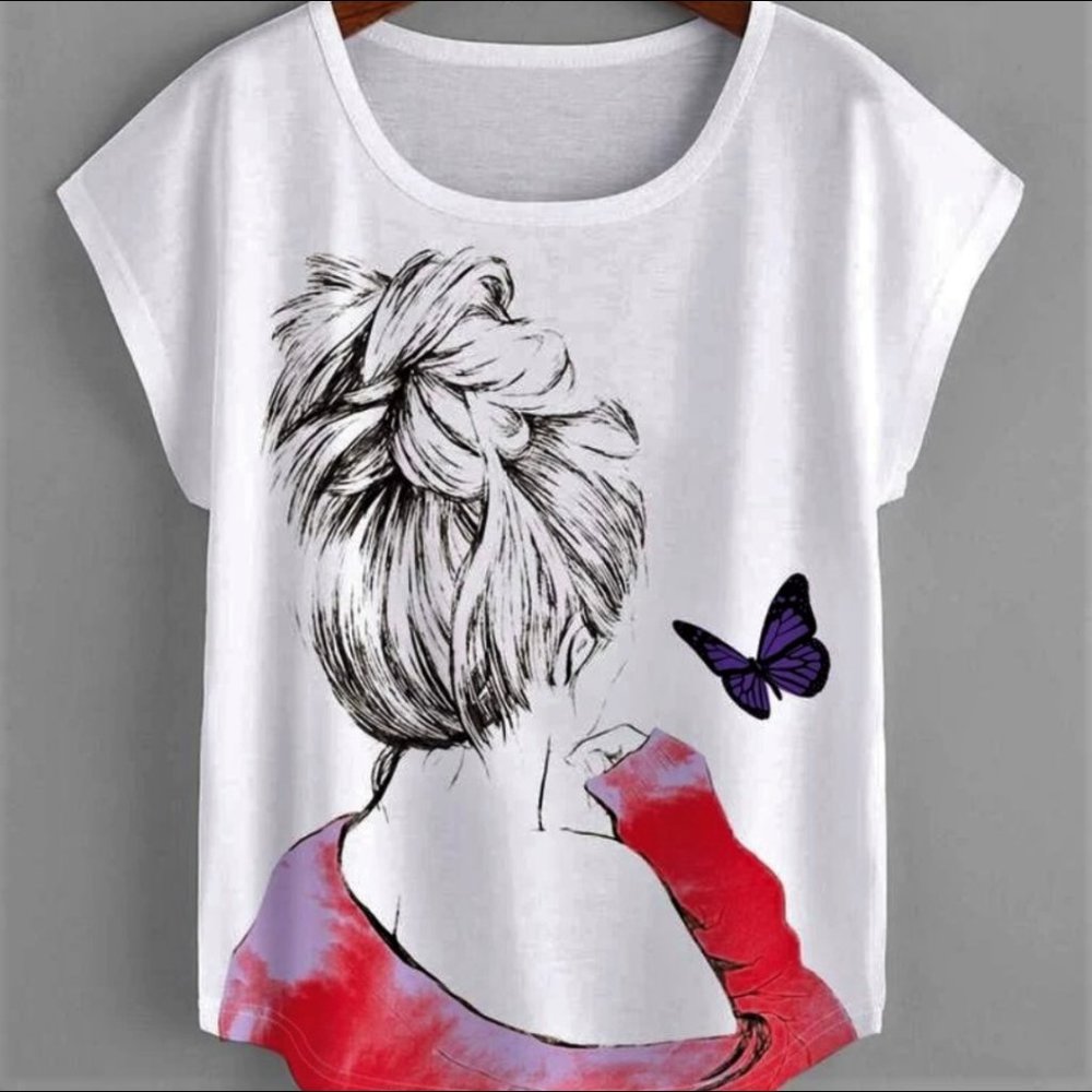 🦋 RED Butterfly/Lady Print Tee